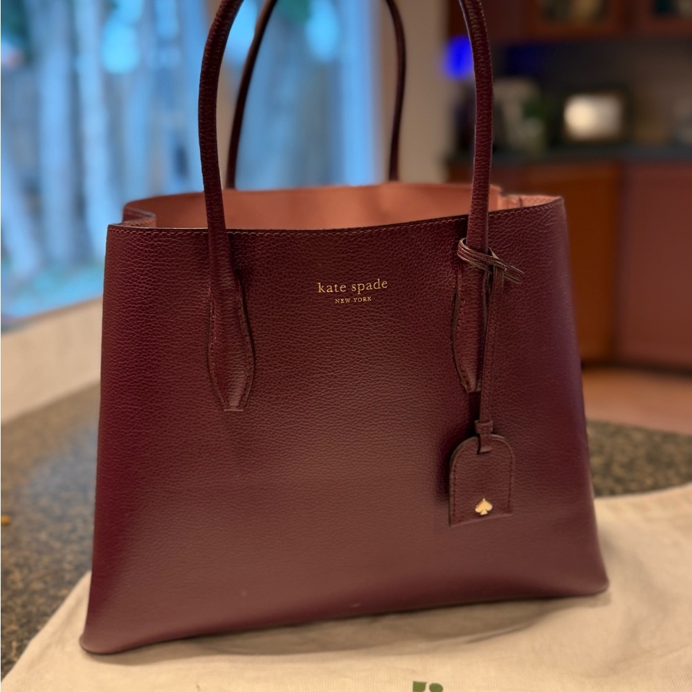 kate spade Structured Pebbled Leather Tote — Burgundy